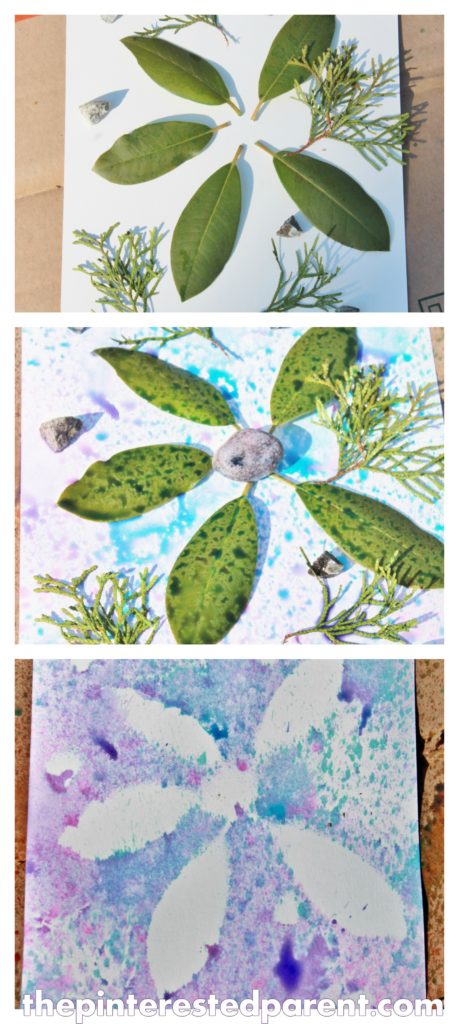 nature painting for kids with food coloring paint spray. Spring & summer art activities