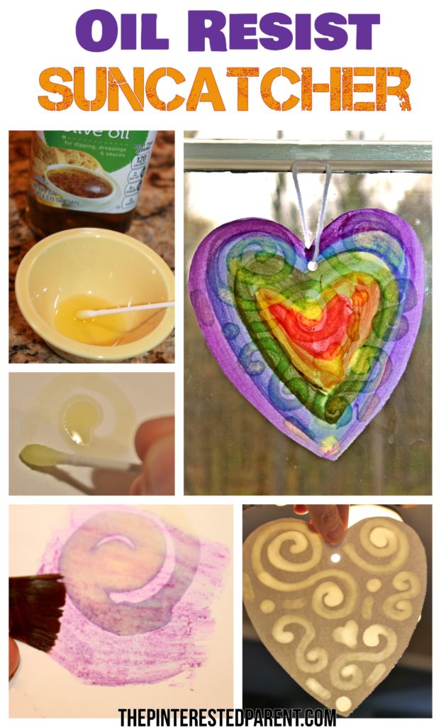 Oil resist watercolor suncatcher paintings - this is an easy arts & craft project for kids or adults. The oil produces a lovely effect after painted