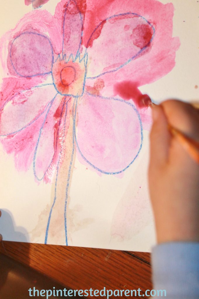 Georgia O'Keefe inspired watercolor flower paintings for kids - exploring art history & famous artists..