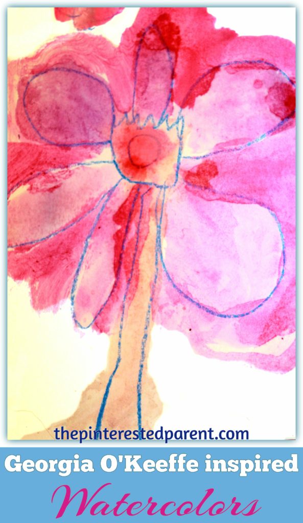 Georgia O'Keefe inspired watercolor paintings for kids - exploring art history & famous artists