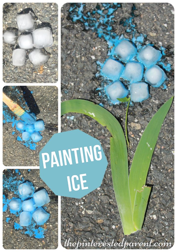 Painting ice is perfect fot a hot summer's day - painted ice flower kid's arts & crafts .