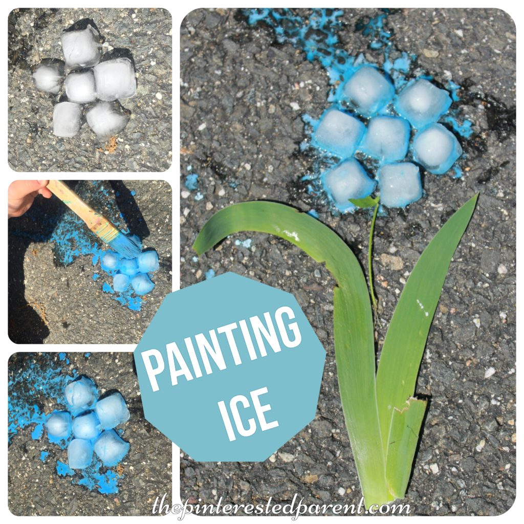 Painting ice is perfect fot a hot summer's day - painted ice flower kid's arts & crafts