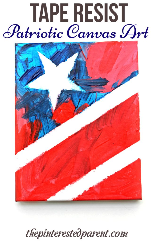 Patriotic canvas art - tape resist painting of the stars and stripes for kids