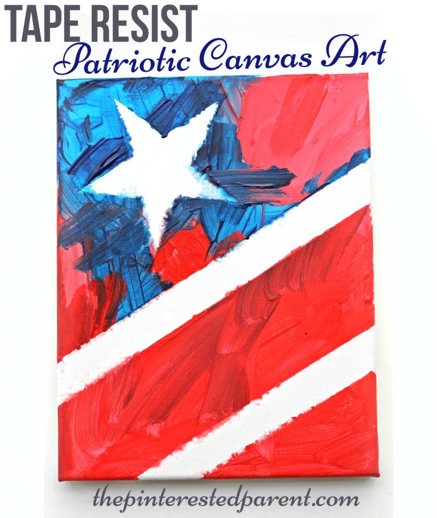 Patriotic canvas art - tape resist painting of the stars and stripes for kids.