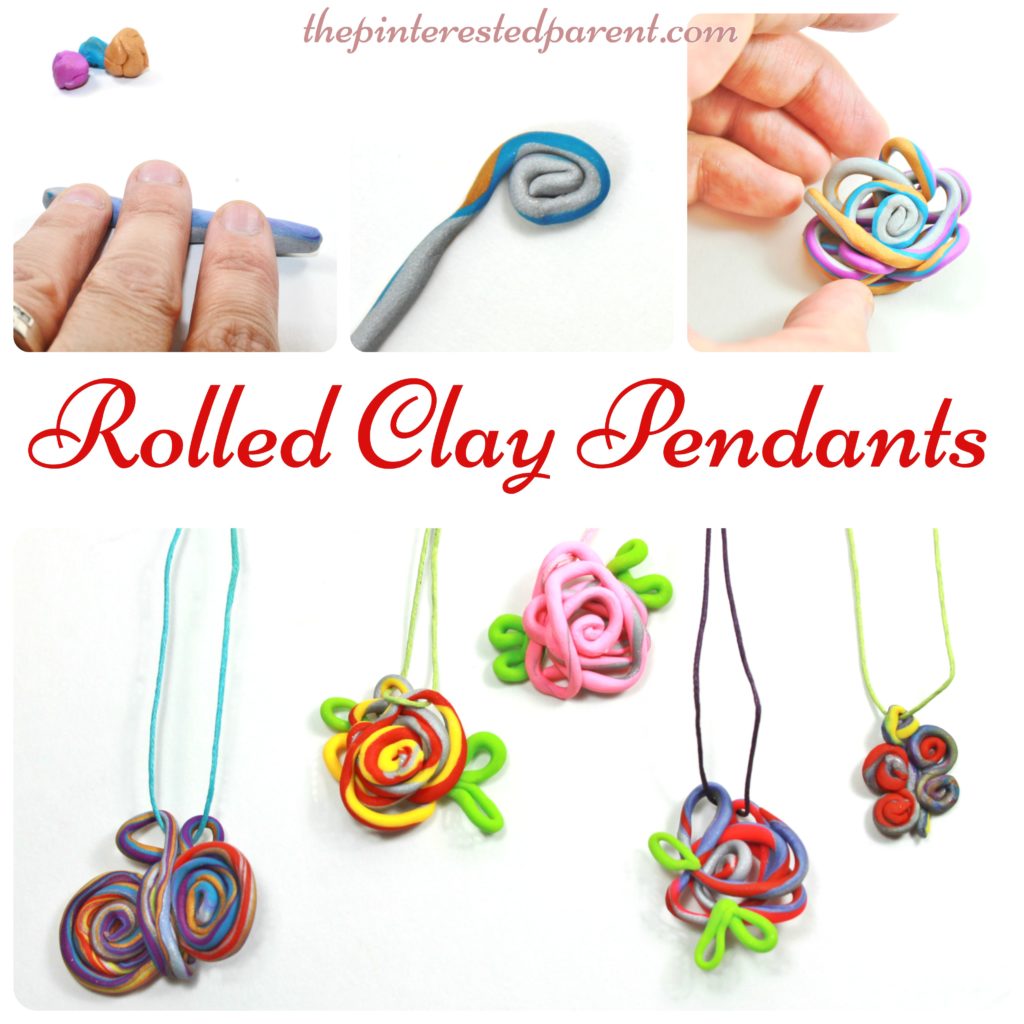 Roll & Wrapped Polymer Clay Pendant Charms - an easy & fun to make jewelry arts & craft project. Great for kids, teens or adults to make. Cute gift idea