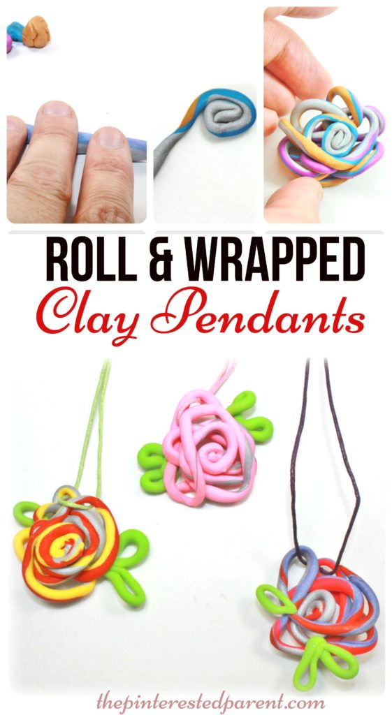 Roll & Wrapped Polymer Clay Pendant Charms - an easy & fun to make jewelry arts & craft project. Great for kids, teens or adults to make. Cute gift idea..