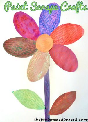Create a flower craft with a textured look by using different utensils to scrape the paint of of your petal shapes. Fun kids craft