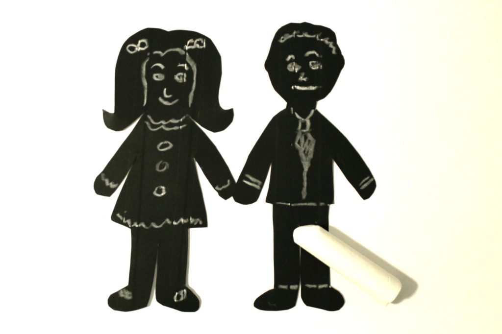Chalkboard paper dolls - fun for kids to draw on the faces & clothes and erase again. Arts & crafts
