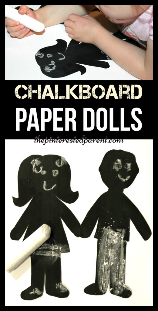 Chalkboard paper dolls - fun for kids to draw on the faces & clothes and erase again. Arts & crafts ideas & activities