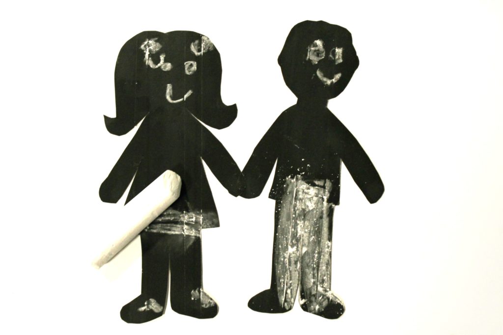 Chalkboard paper dolls - fun for kids to draw on the faces & clothes and erase again. Arts & crafts..
