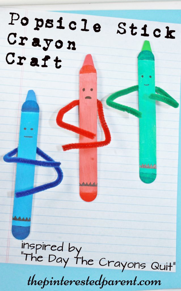 Craft stick crayon crafts inspired by the book The Day The Crayons Quit - Popsicle stick arts & crafts for kids..