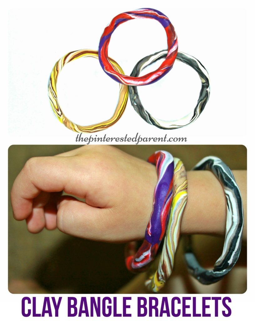 Easy to make clay bangle bracelet craft for kids . Polymer arts & crafts - jewelry.