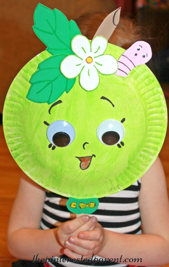 Paper plate mask inspired by Shopkins Green Apple Blossom - kid's character crafts and activities for pretend play