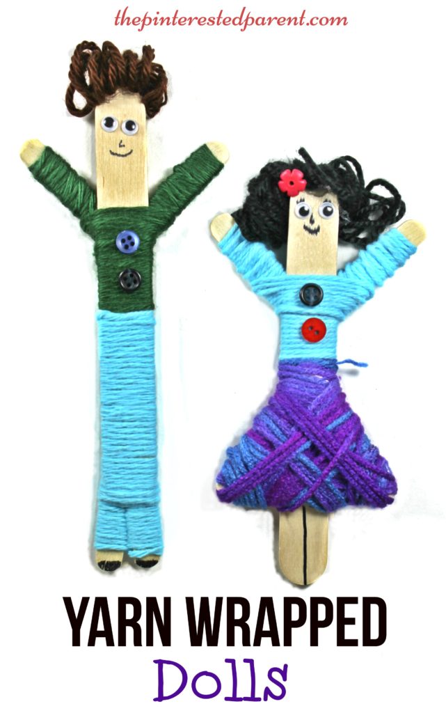 Yarn Wrapped craft stick dolls. A cute craft with fine motor skills. Kids will love to make & play with these. Arts & Crafts for children