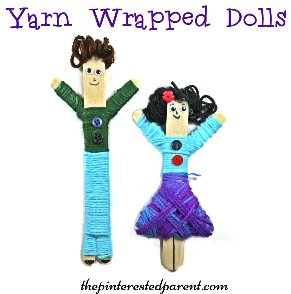 Yarn Wrapped craft stick dolls. A cute craft with fine motor skills. Kids will love to make & play with these. Arts & Crafts for children.