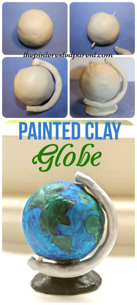 painted air dry clay globe sculpture craft -would be great for Earth Day arts & craft for the kids.