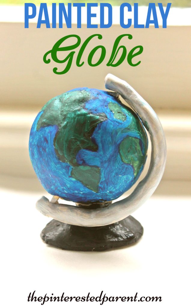 painted air dry clay globe sculpture -would be great for Earth Day craft for the kids