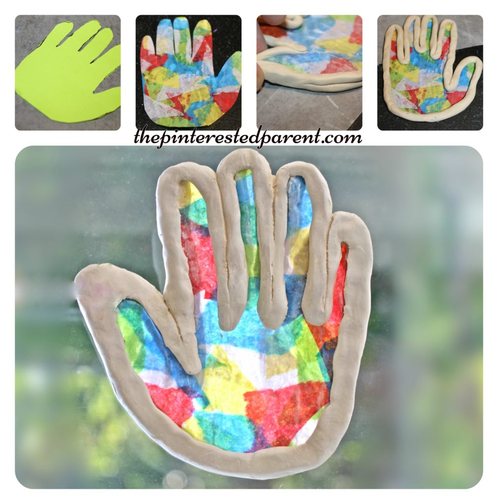 Clay Suncatcher ornaments- summer arts and crafts projects for kids made with clay & tissue paper..