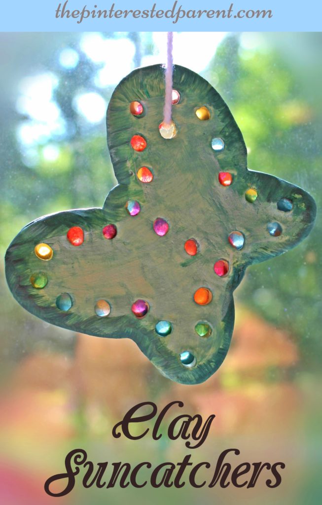 Clay Suncatchers - summer arts and crafts projects for kids made with clay & tissue paper