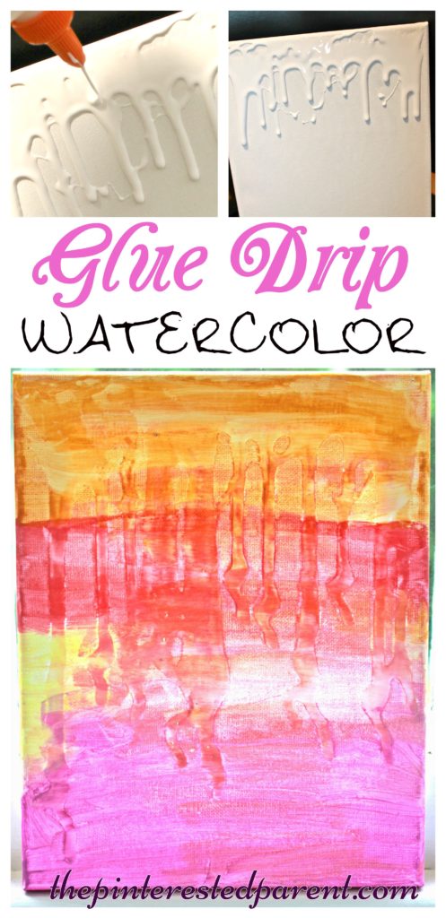 Glue Drip Watercolor canvas art - painting projects for kids -messy arts and crafts