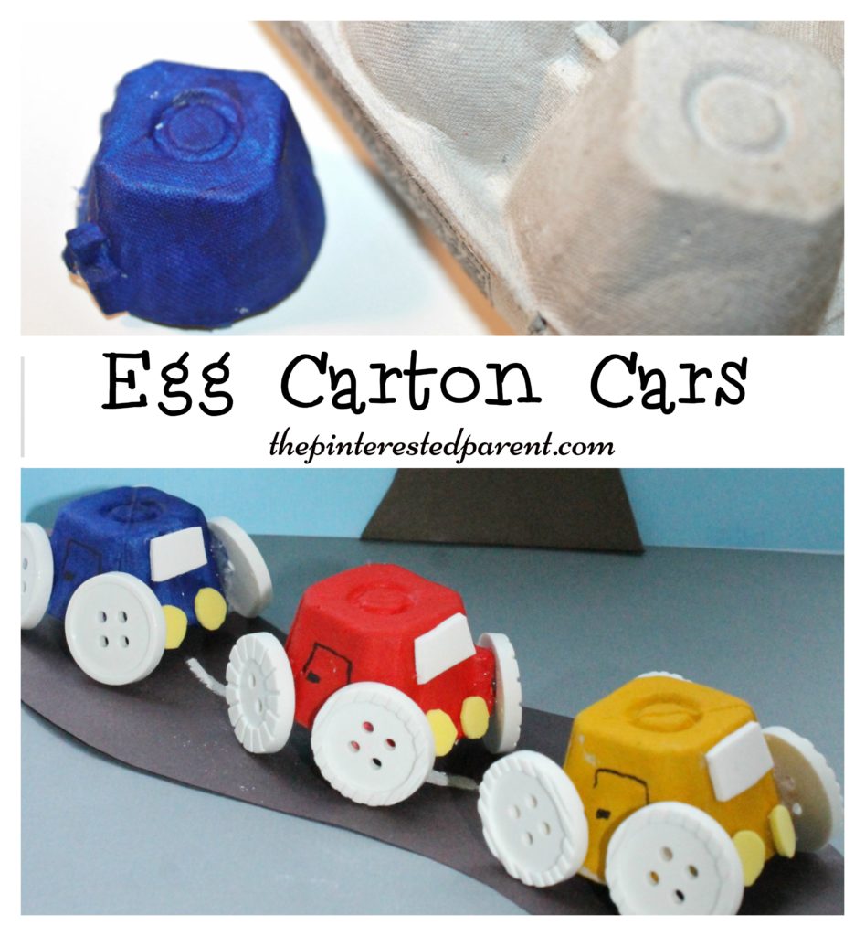 Simple Egg Carton Car craft for kids. Easy arts & crafts with recyclables.