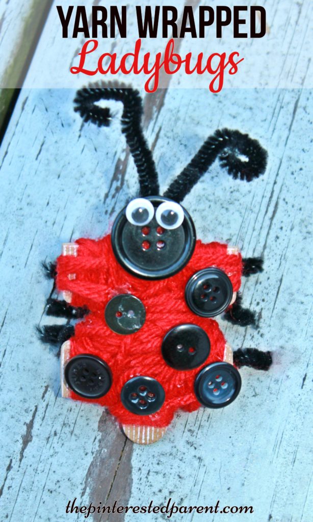 Yarn wrapped puzzle piece lady bug arts and crafts project for kids,