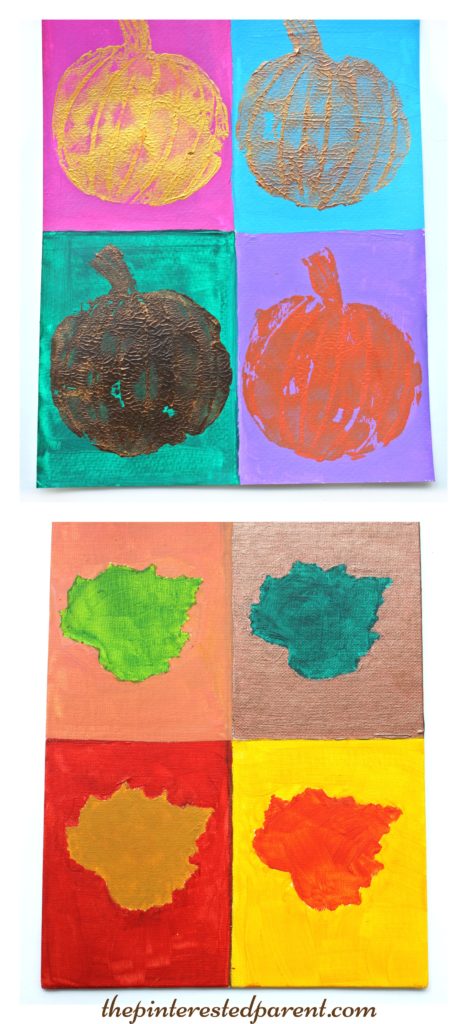 Andy Warhol inspired pop art painting. Fall, autumn arts & crafts for the kids.