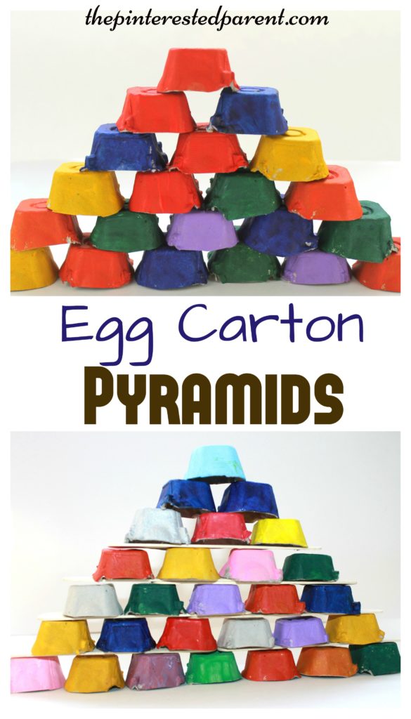 Egg Carton Pyramids - Egg Carton building blocks for kids - Engineering & STEM activities - kid's arts, crafts, learning & activities with recyclables