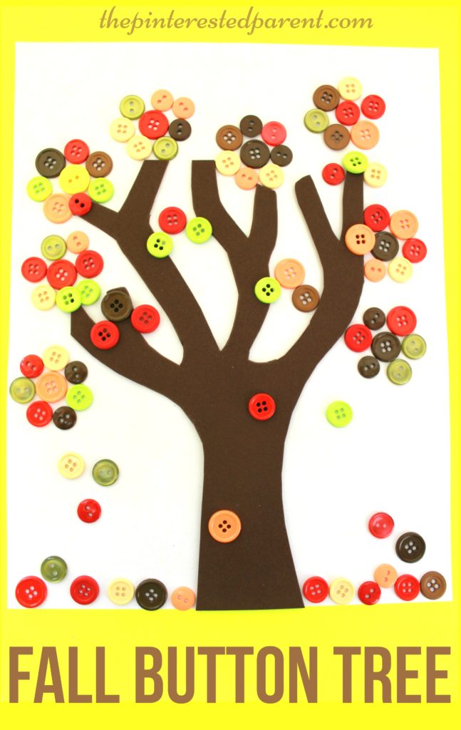 Fall Button Falling Leaf Tree Craft - autumn arts & crafts for kids