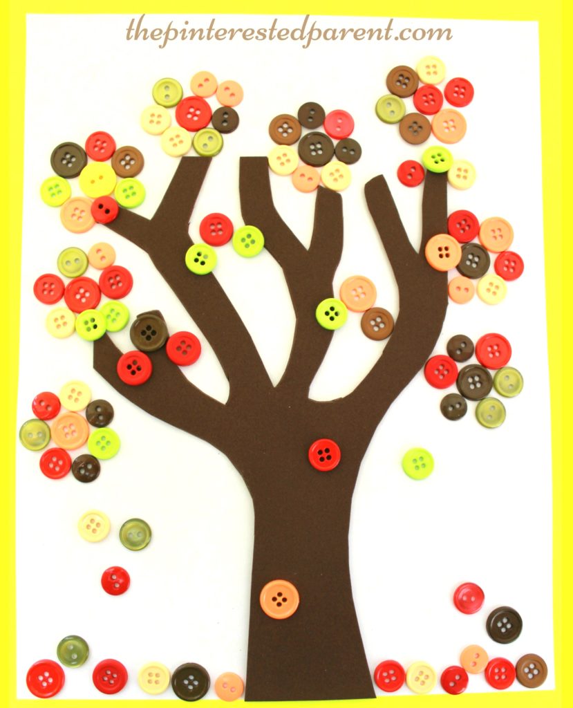 Fall Button Falling Leaf Tree Craft - autumn arts & crafts for kids.