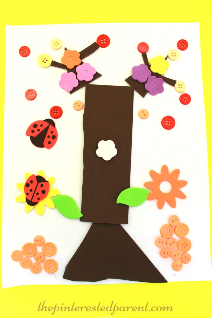 Fall Button Falling Leaf Tree Craft - autumn arts & crafts for kids..