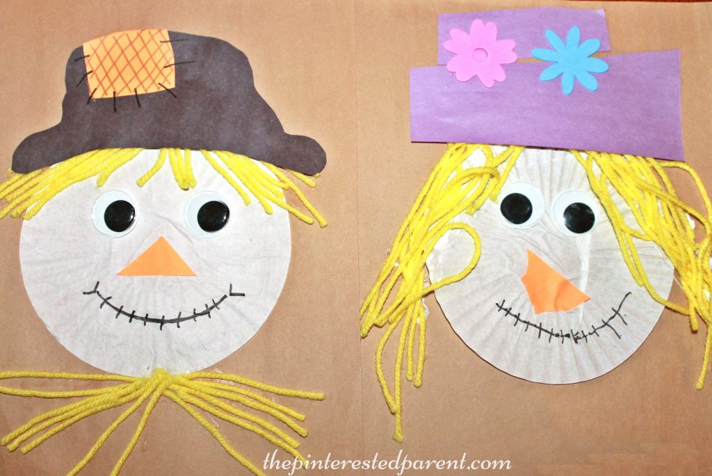 Cupcake Liner Scarecrow Craft - fall autumn arts & crafts for kids . Halloween