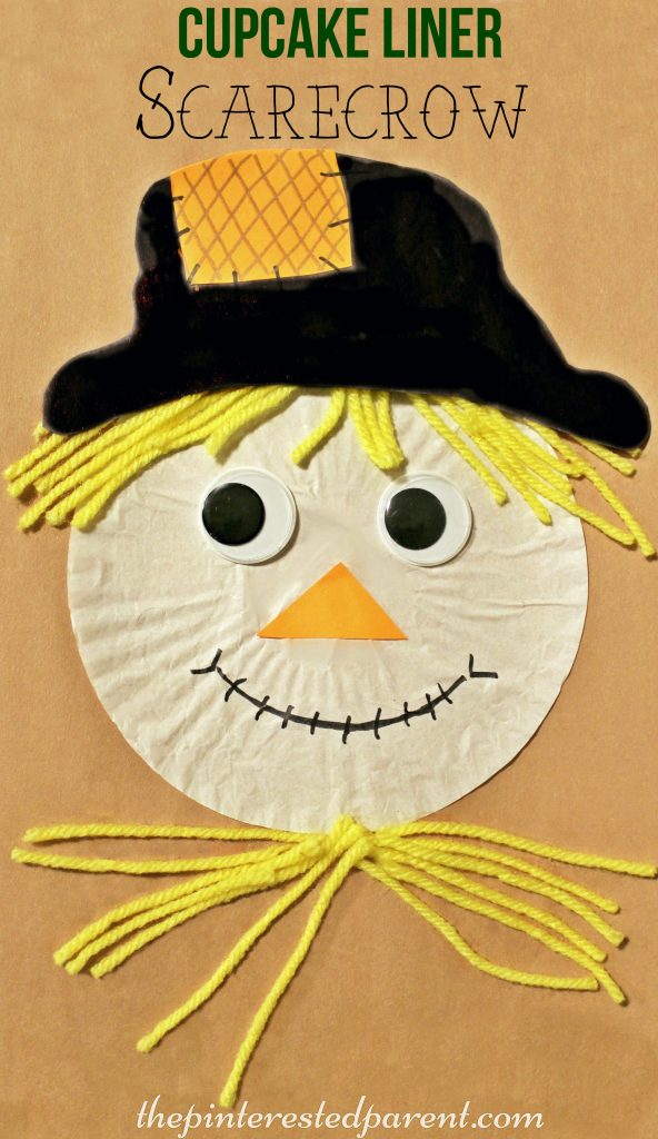 Cupcake Liner Scarecrow Craft - fall / autumn arts & crafts for kids . Halloween
