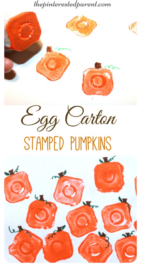 egg carton pumpkin printing stamps - fall autumn halloween arts and crafts paint projects for kids - recyclables