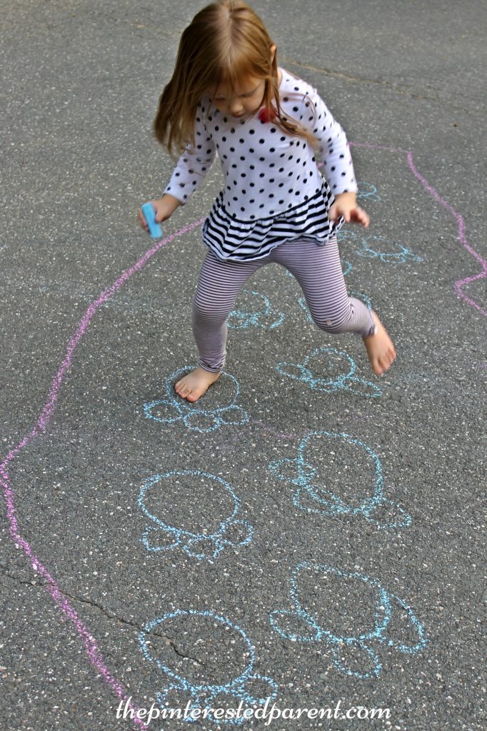 Sidewalk Chalk Games & Activities for kids. Fun outdoor play spring, summer, fall.