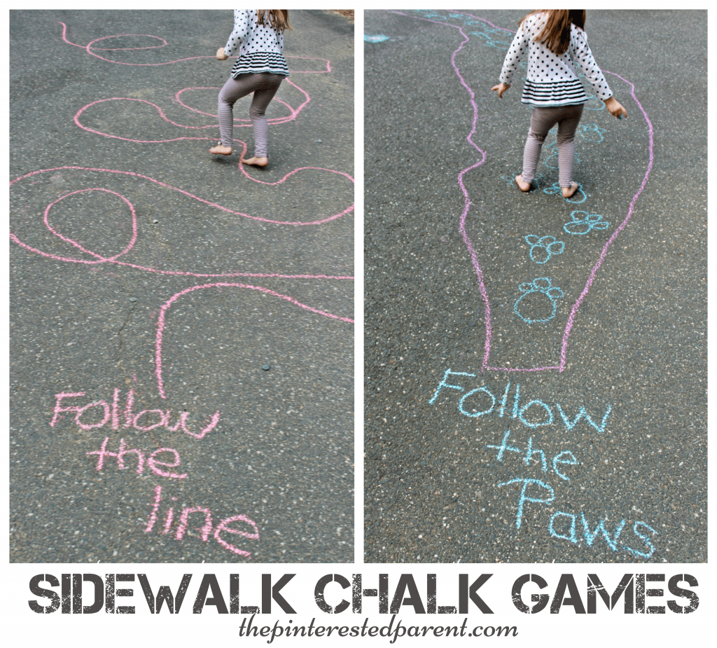 Sidewalk Chalk Games & Activities for kids. Fun outdoor play spring, summer or fall.