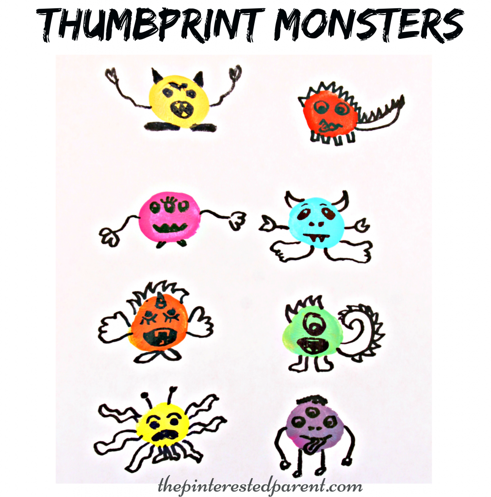 These are so cute & fun to make. Thumbprint or fingerprint monsters. Kid's arts & crafts. Perfect for Halloween.