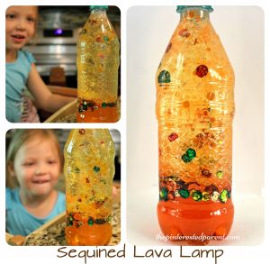 Fall sequin lava lamp - science experiments with oil & water for kids