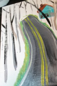 Fall Road painting tutorial. Step by step instructions on making autumn art - Kid's arts and crafts