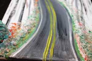 Fall Road painting tutorial. Step by step instructions on making autumn art - Kid's arts and crafts