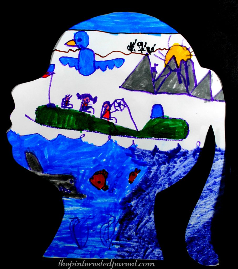 Make a silhouette and have have your child paint or draw their favorite things or a scene from their dream. Kid's arts and crafts - preschooler - process art
