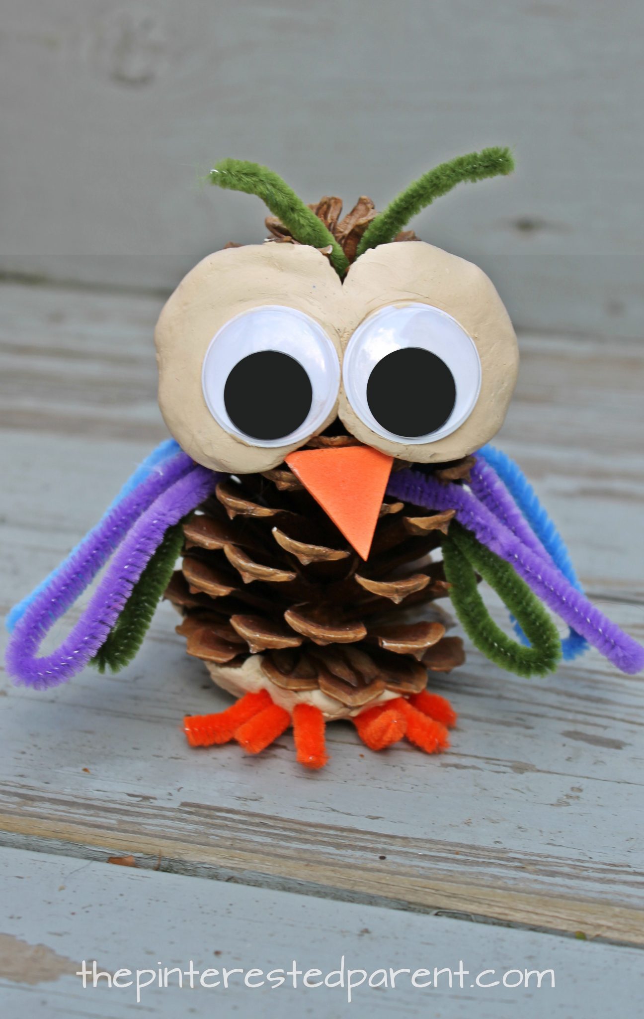 Pinecone and pipe cleaner animals. Check out our other pine cone animals. These are cute and easy to make. Use clay or play dough for this Owl craft for kids. Fall or autumn arts and crafts. Nature