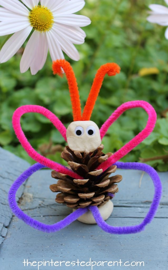 Pinecone and pipe cleaner animals. Check out our other pine cone animals. See our other pine cone animals. These are cute and easy to make. Use clay or play dough for this butterfly craft for kids. arts and crafts. Nature