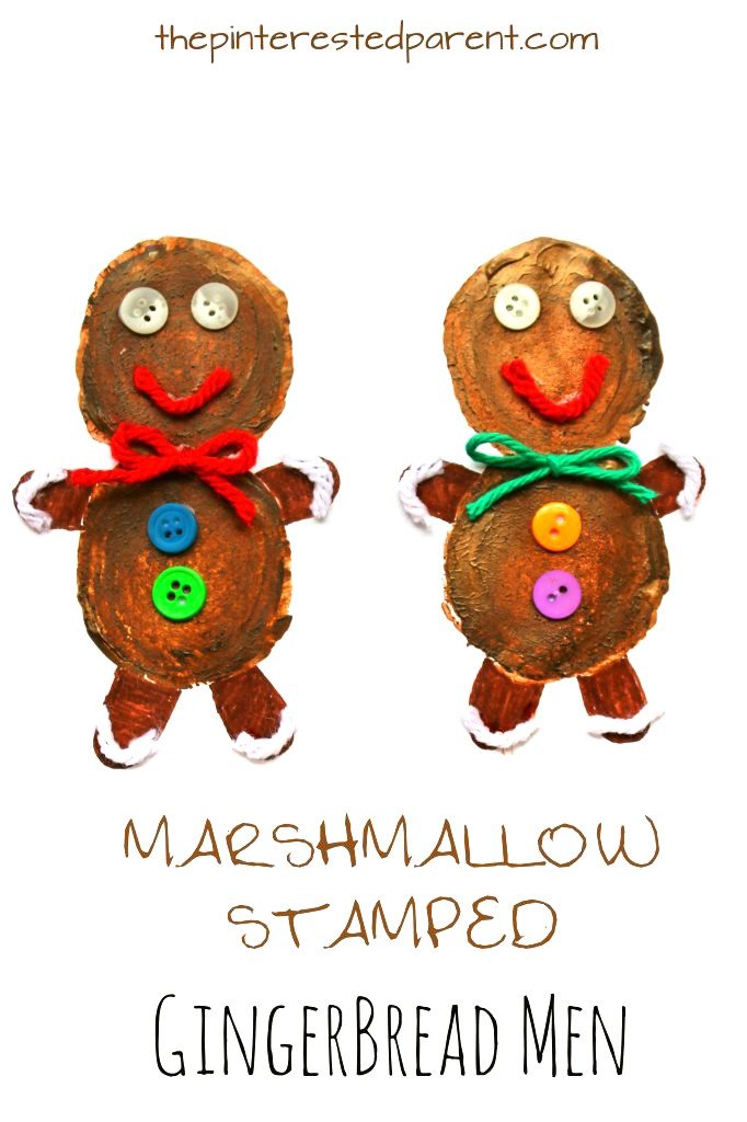 Use jumbo marshmallows to make these adorable Christmas and winter crafts - paint stamp to make a snowman, gingerbread man, or a Rudolph the red nosed reindeer. Arts and crafts for kids