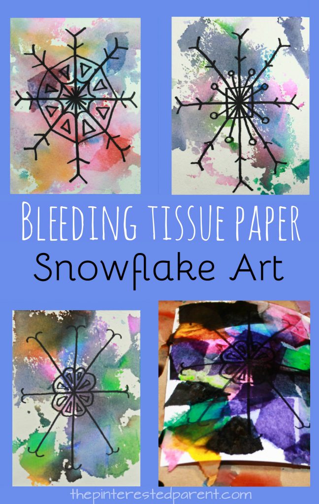 Bleeding tissue paper snowflake art - winter arts and crafts projects for kids - beautiful process art for Christmas - painting with tissue