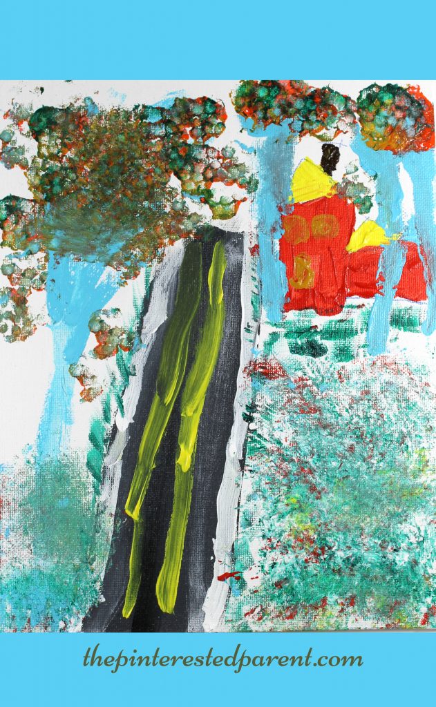 Fall Road painting tutorial. Step by step instructions on making autumn art - Kid's arts and crafts
