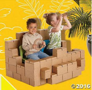 Cardboard building blocks from Oriental Trading. These are great for little engineers and for imagination and pretend play. Your kids will love these.