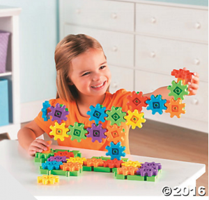 These rotating gears from Oriental Trading snap together easily and are a ton of fun for your little engineers. Fun to kids to build with and watch. Great for problem solving.