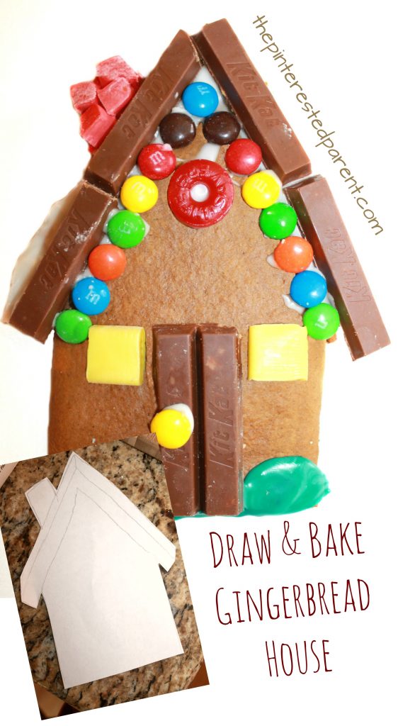 Draw and bake your own gingerbread house. This is a fun idea for the kids for Christmas or winter. This would be great for a party. Holiday arts and crafts for preschoolers or kids. Baking, cooking with kids
