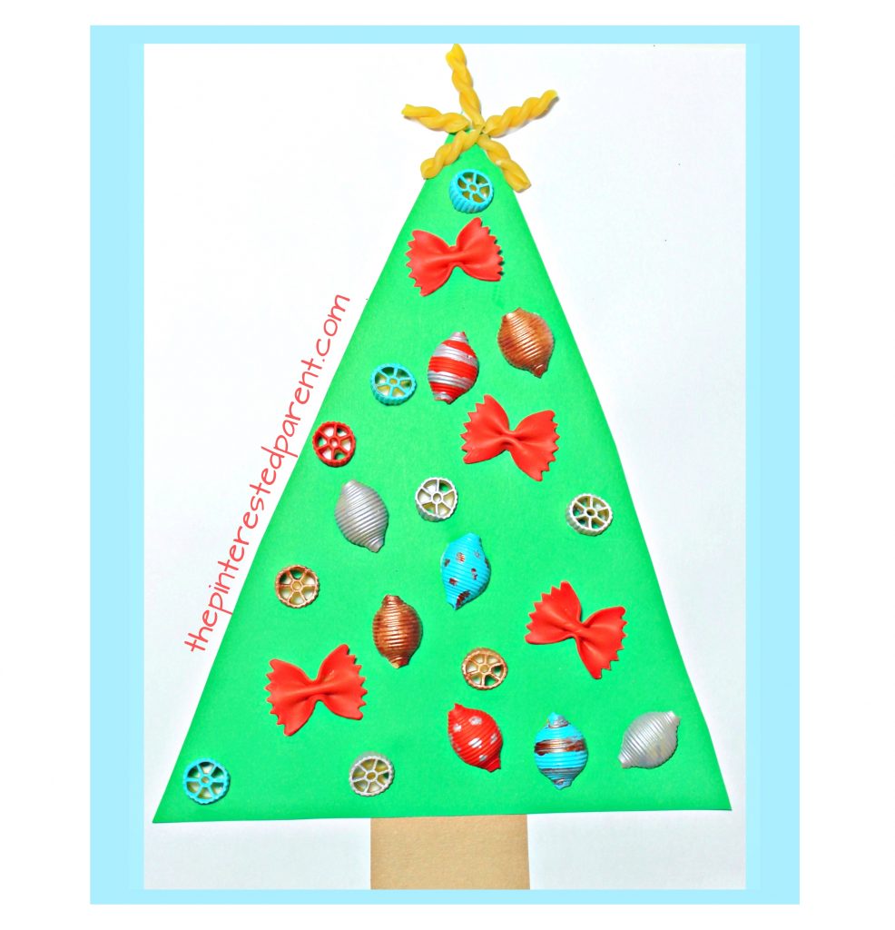 Painted pasta ornaments make the perfect decoration for this adorable Christmas tree craft. Holiday and winter arts and crafts for kids.